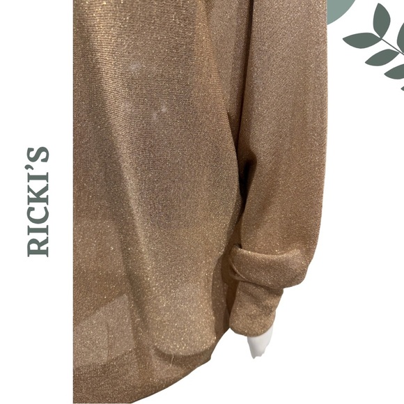 🛍️3/$40 RICKI’S Metallic Gold Lightweight Knit Sweater - Round Neckline Size XXL - Picture 4 of 5